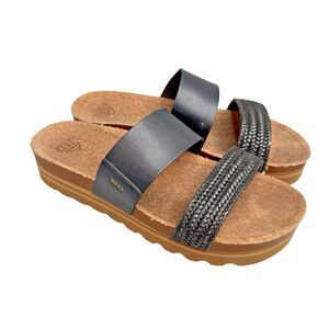 Reef Cushion Vista Hi Women’s Sandals Size 9 Black Natural Vegan LTHR Platform